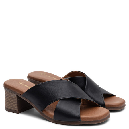 Maciejka Leather Mules On Block Heel Elegant Black E7390-01/00-1