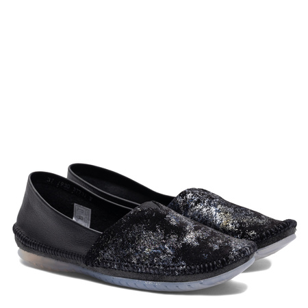 Maciejka Leather Slip-On Shoes Metallic Shine Black Silver 1930W-47/00-0