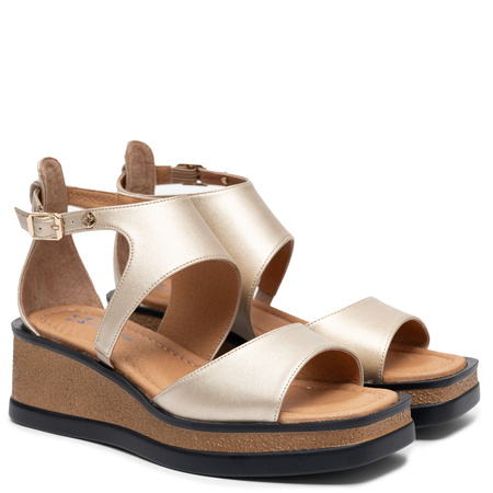 Maciejka Leather Wedge Sandals Asymmetric Closed Heel Gold K7471-26/00-1