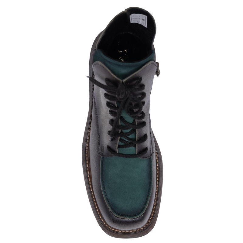 Maciejka Leather Lace-Up Platform Ankle Boots Silver-Green 07110-09-00-8