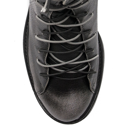 Maciejka Leather Lace-Up Ankle Boots Block Heel Black 3263S-01/00-3