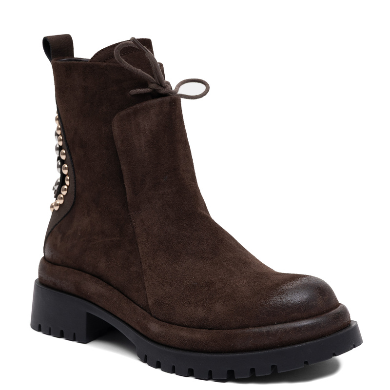 Maciejka Leather Women's Boots With Decorative Studs And Zipper Chocolate Brown K7747-02/00-7