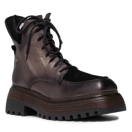 Maciejka Leather Women’s Lace-Up Platform Boots With Side Zipper Brown-Black 07110-02-00-8