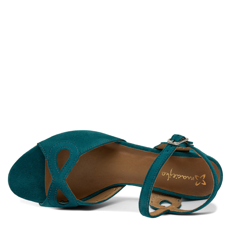 Maciejka Fashion Suede Block Heel Sandals Cut-Out Turquoise 07560-02/00-1