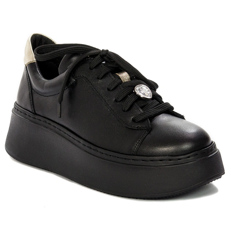 Maciejka Women's Black Genuine Leather Platform Sneakers 06191-01/00-8