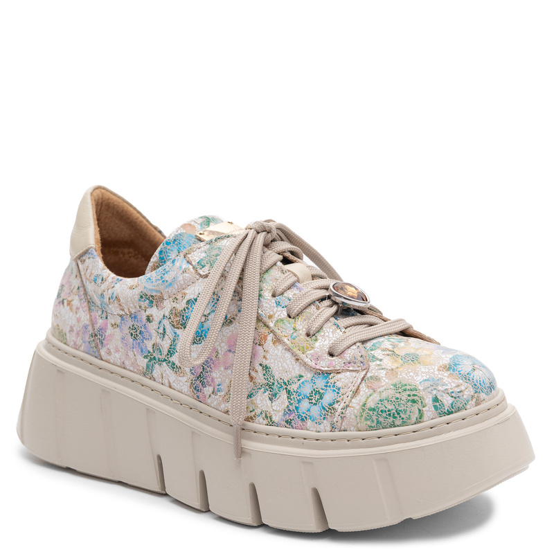 Maciejka Skórzane Sneakersy Na Platformie w Kwiaty Wielokolorowe 6891W-05/00-8