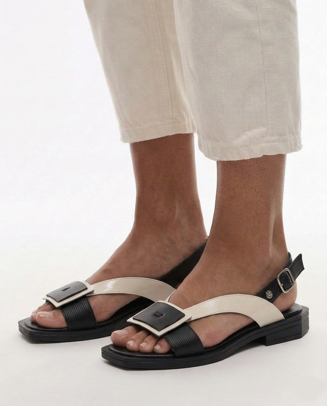 Maciejka Leather Sandals With Decorative Buckle Black-Beige K7478-01/00-1