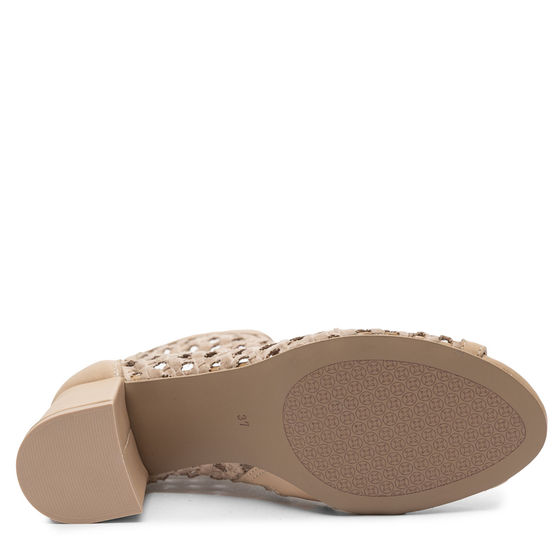 Maciejka Leather Openwork Block-Heel Ankle Boots Beige 07412-04/00-1