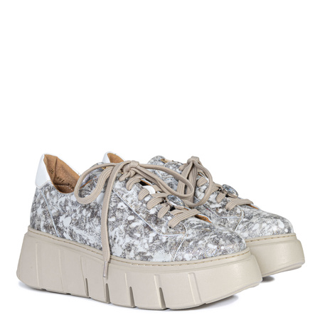 Maciejka Leather Platform Sneakers with Decorative Detail White-Grey-Copper 6891W-02/00-8