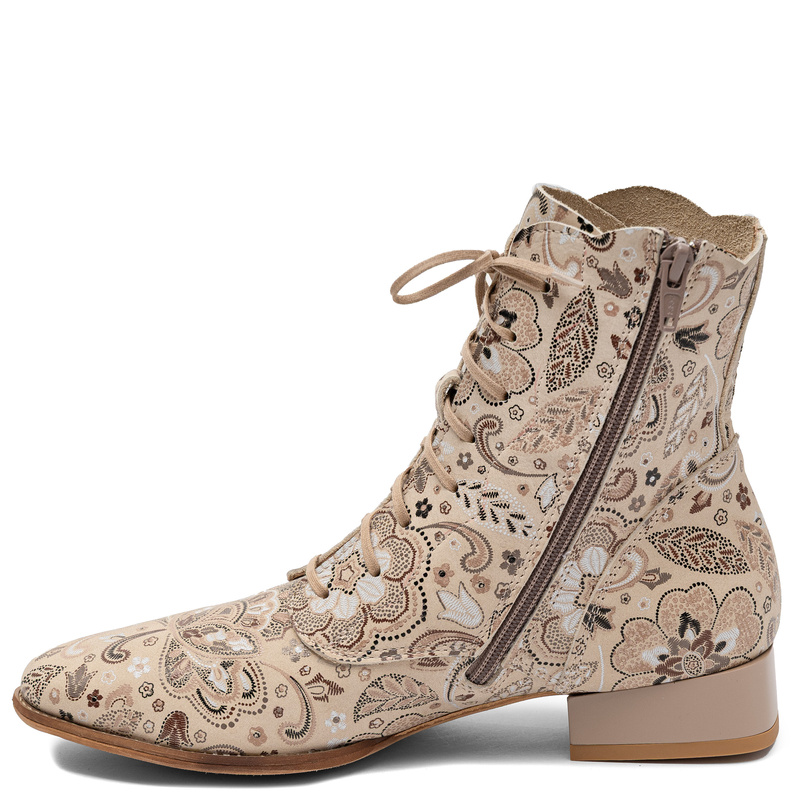 MACIEJKA FLORAL LEATHER ANKLE BOOTS BEIGE 6391W-03/00-1