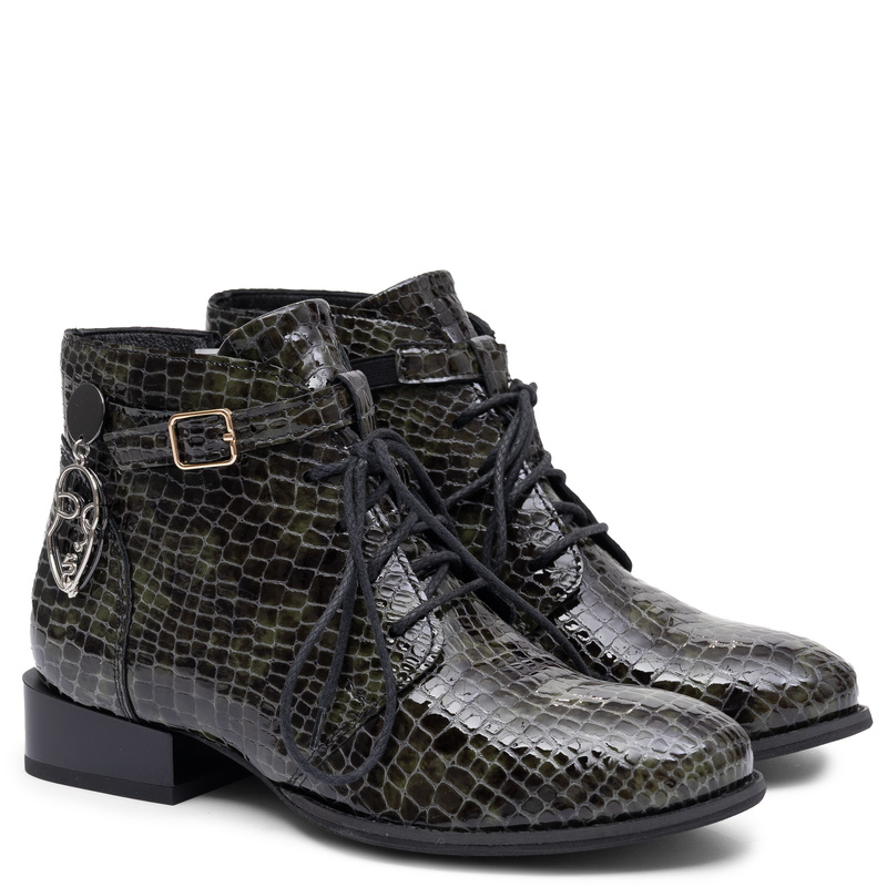 Maciejka Genuine Patent Leather Women's Lace Up Ankle Boots Green 5743A-48/00-7