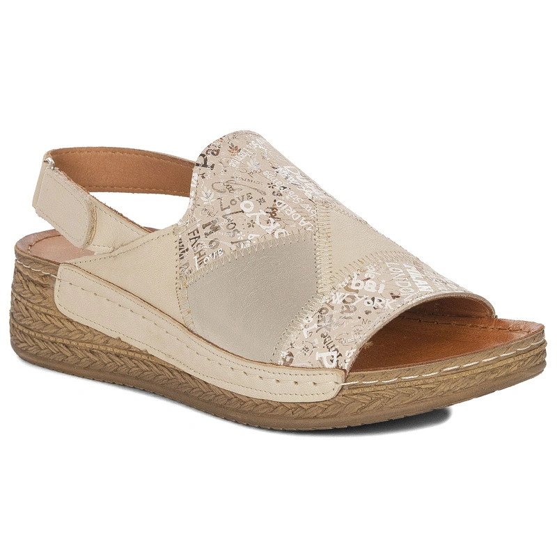 Maciejka Leather Elegant Sandals Wedge Beige L7067-04/00-1