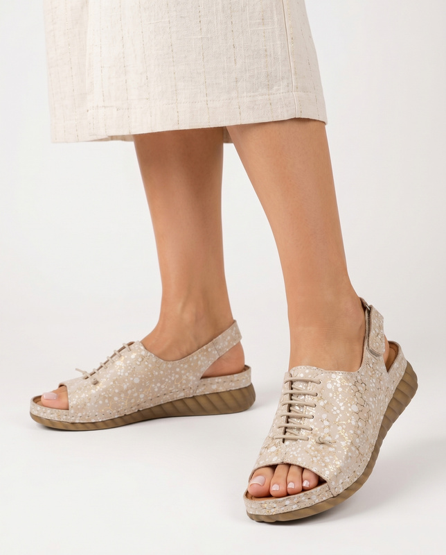 Maciejka Comfortable Leather Wedge Sandals Beige L7635-04/00-1