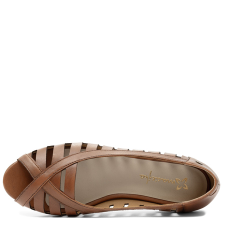 Maciejka Baleriny Skórzane Ażurowe Peep-Toe Brązowe P7540-29/00-1