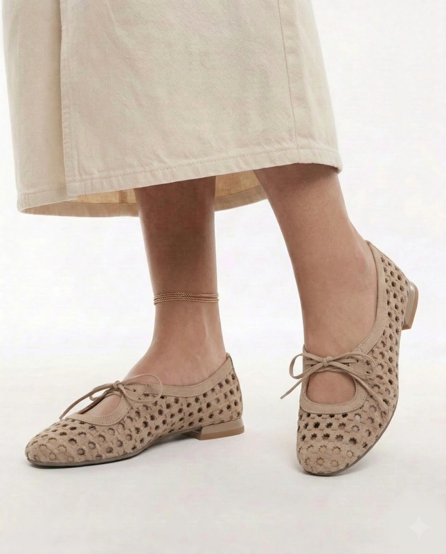 Maciejka Leather Perforated Flats Breathable Beige 07303-04/00-1