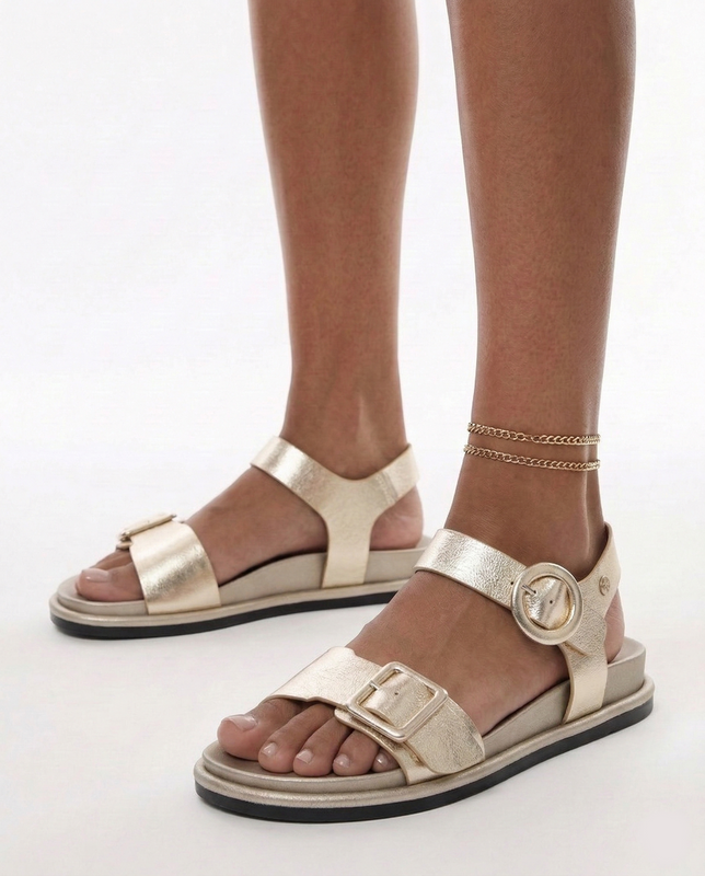 Maciejka Leather Sandals Comfortable with Buckles Gold K7460-25/00-1
