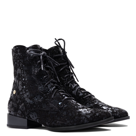 Maciejka Botki Skórzane Sznurowane Z Zamkiem Czarne 6391W-43/00-1