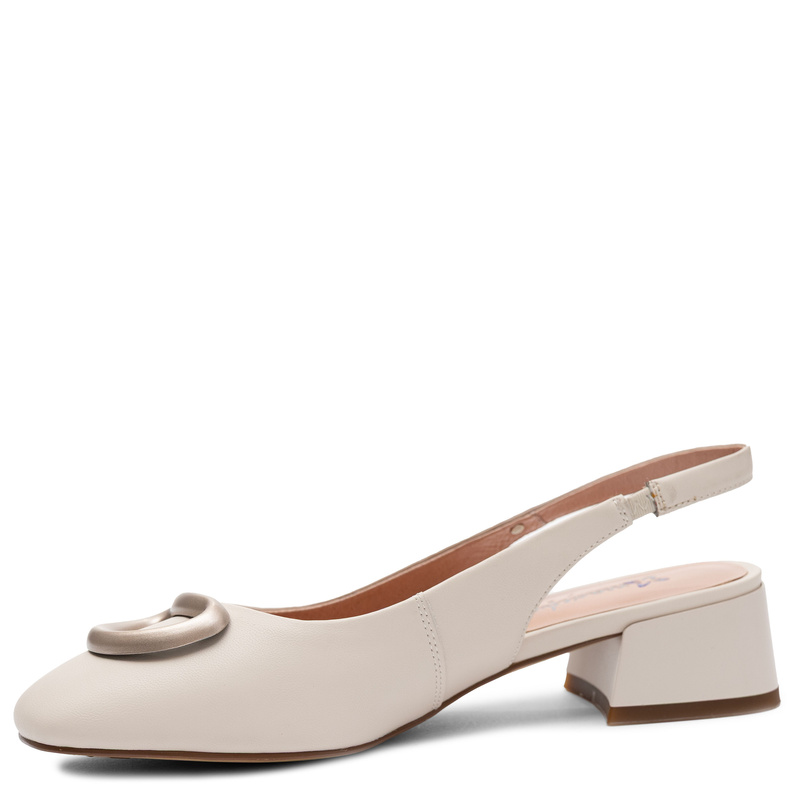 Maciejka Czółenka Slingback Skórzane na Klocku Beżowe K7474-04/00-1