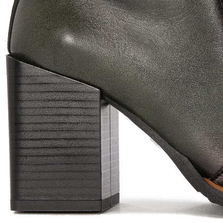Maciejka Premium Leather Lace-Up Block Heel Ankle Boots Green 05667-09/00-8