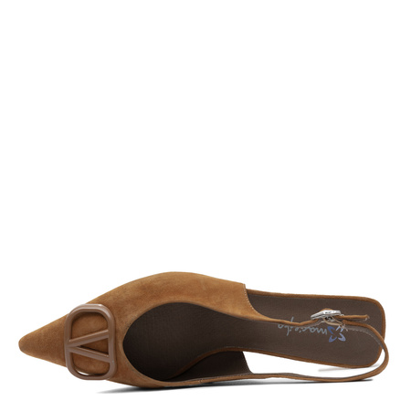 Maciejka Czółenka Slingback na Niskiej Szpilce Brązowe K7447-32/00-1