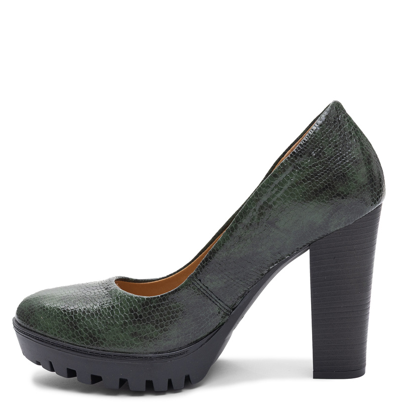 Maciejka Leather Pumps Snake Texture Block Heel Green 2629W-08/00-1