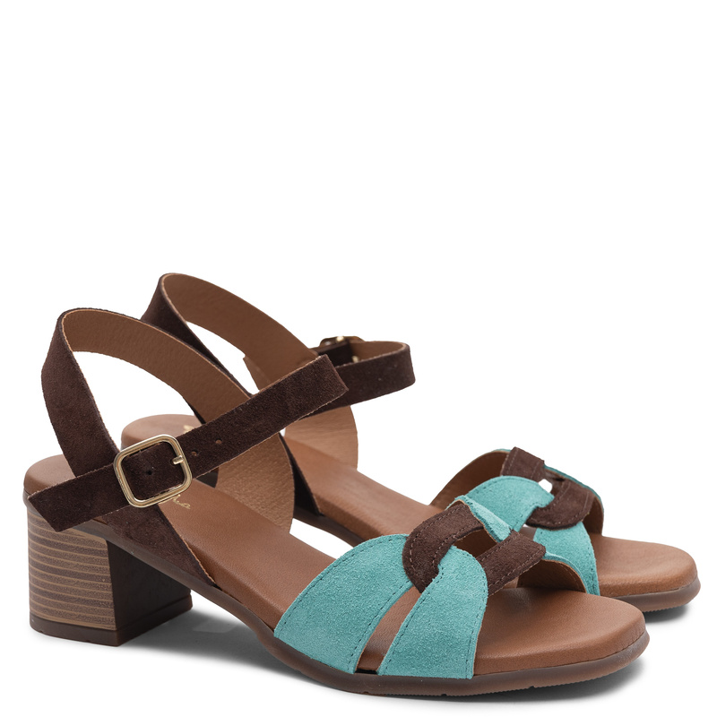 Maciejka Leather Suede Block Heel Sandals Multicolor E7400-36/00-1