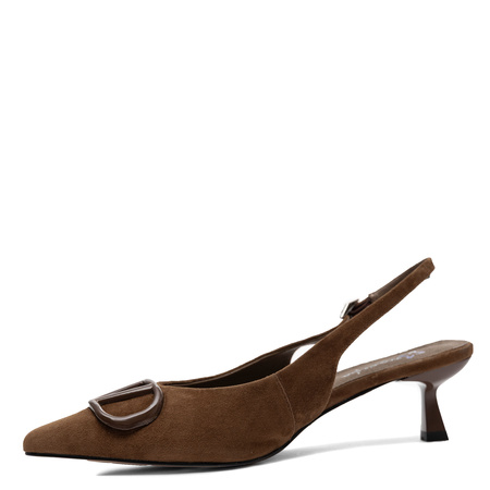 Maciejka Czółenka Slingback Szpiczasty Nosek Obcas 6 cm Brązowy K7447-02/00-1