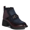 Maciejka Leather Two-Tone Ankle Boots Decorative Strap Block Heel Burgundy-Navy A6747-23/00-8