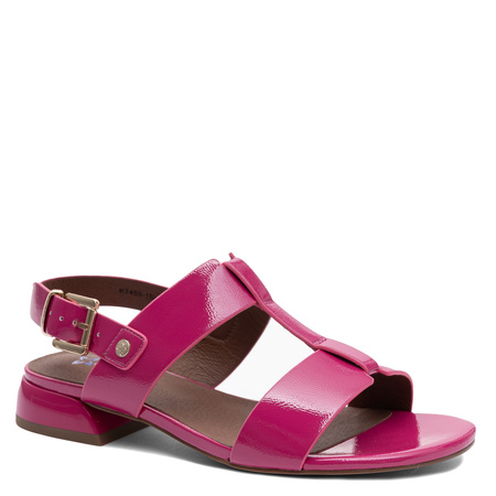 Maciejka Leather Patent Adjustable Low-Heel Sandals Pink K7455-15/00-1