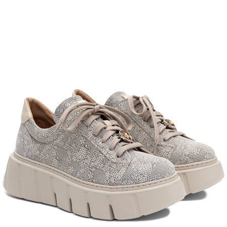 Maciejka Skórzane Sneakersy Na Platformie Beżowe Ażurowe 6891W-03/00-8