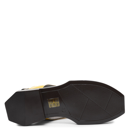 Maciejka Leather Sandals Patent Accent Square Toe Brown-Yellow K7478-02/00-1
