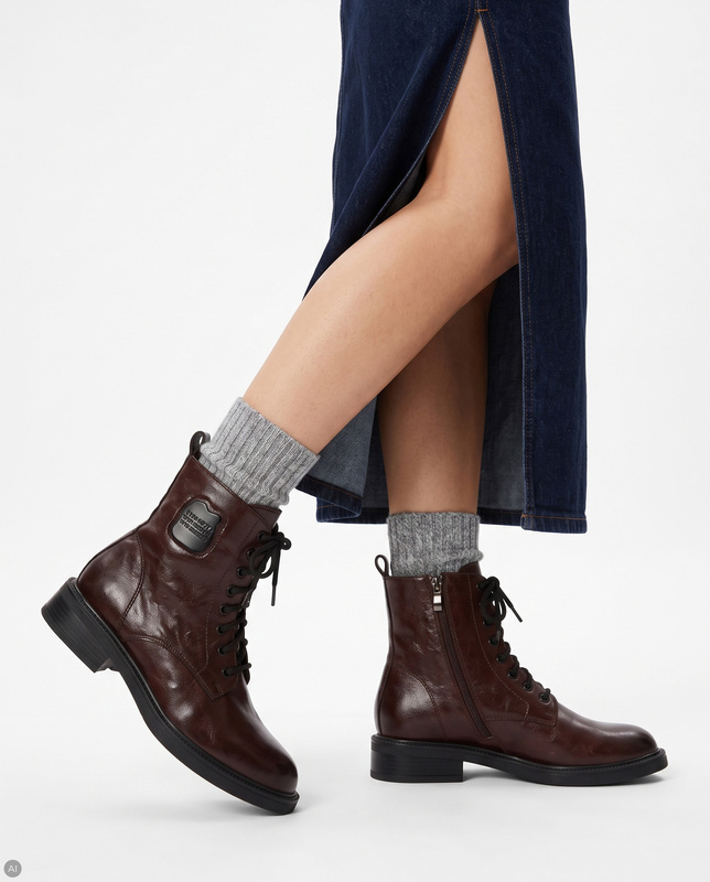 Maciejka Women's Genuine Leather Lace-Up Ankle Boots Flat Brown K7180-02/00-7