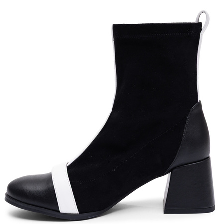 Maciejka Leather Block Heel Boots With Insulation Black And White K7819-01/00-7