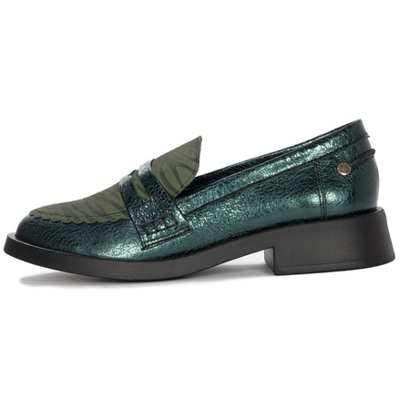 Maciejka Premium Leather Loafers Metallic Velour Print Green 06250-09/00-1