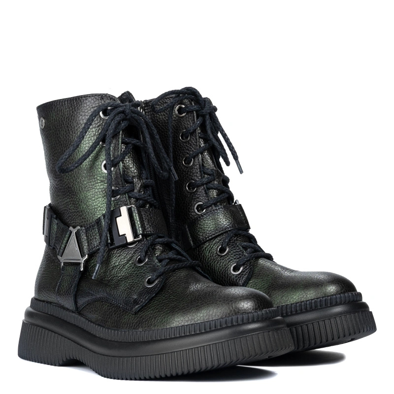 Maciejka Grain Leather Boots on Platform Iridescent Green 07092-09-00-8