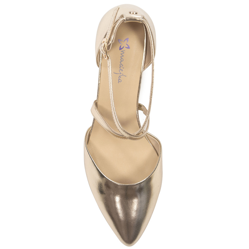 Maciejka Leather Pumps With Cross Straps Low Block Heel Gold K6807-25/00-1