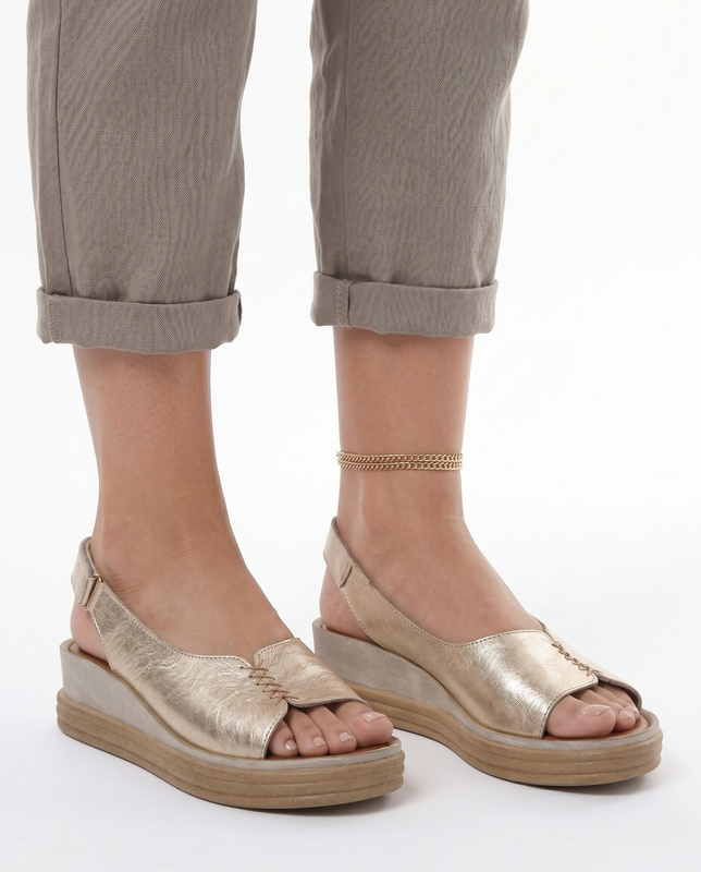 Maciejka Elegant Leather Wedge Sandals Women's Gold L7631-25/00-1