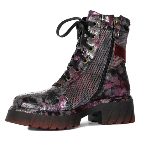 Maciejka Ankle Boots Mesh Panels Chunky Platform Burgundy-Silver-Black 07072-23/00-8