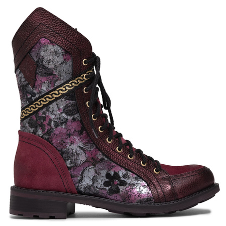 Maciejka Leather Lace-Up Boots Side Zipper Burgundy 07097-23/00-8