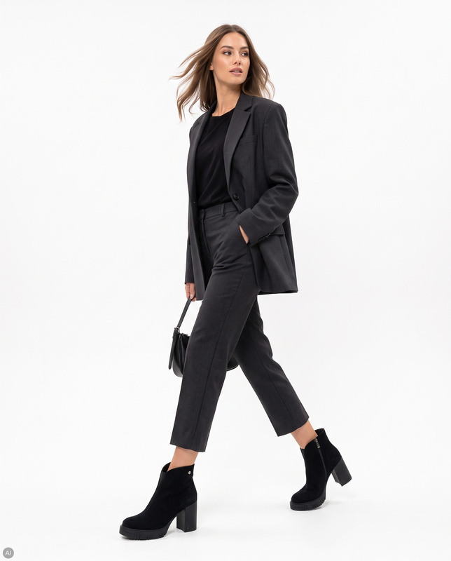 Maciejka Black Suede Ankle Boots Block Heel Platform K7700-01/00-7