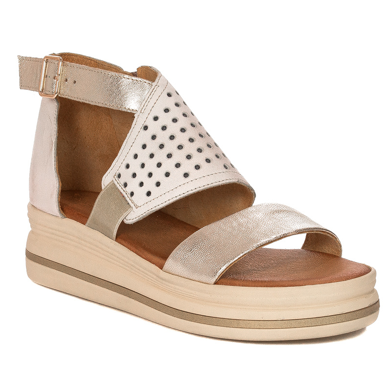 Maciejka Sandały na platformie skóra ażurowe Złoto Przecierka