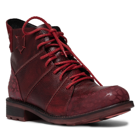 Maciejka Women’s Leather Lace-Up Boots Diagonal Stitching Zip Red 07047-08/00-8