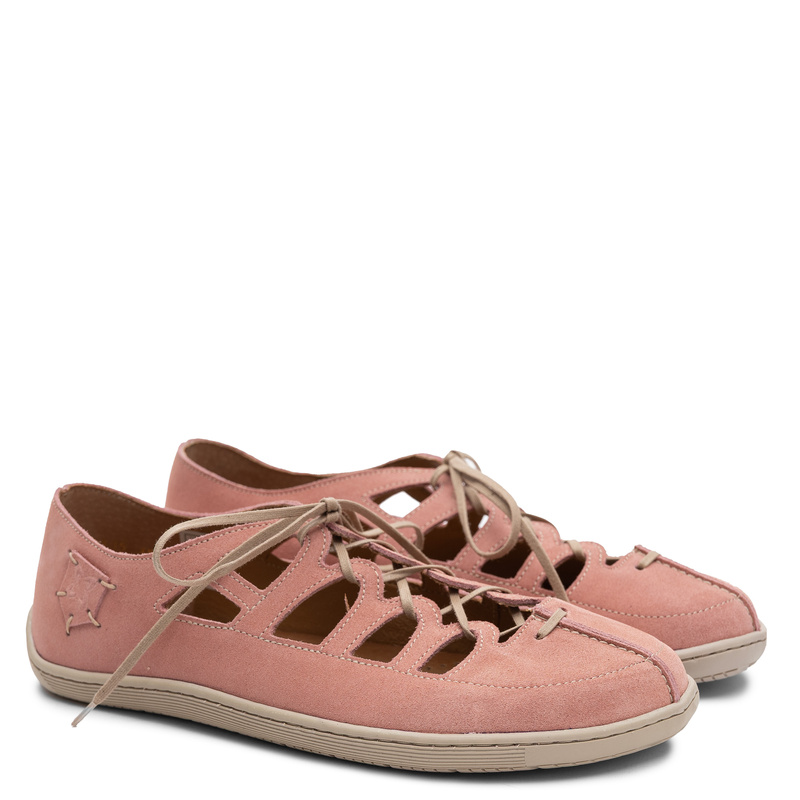 Maciejka Leather Lace-up Openwork Flat Shoes Pink 06835-33/00-1