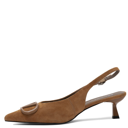 Maciejka Czółenka Slingback na Niskiej Szpilce Brązowe K7447-32/00-1