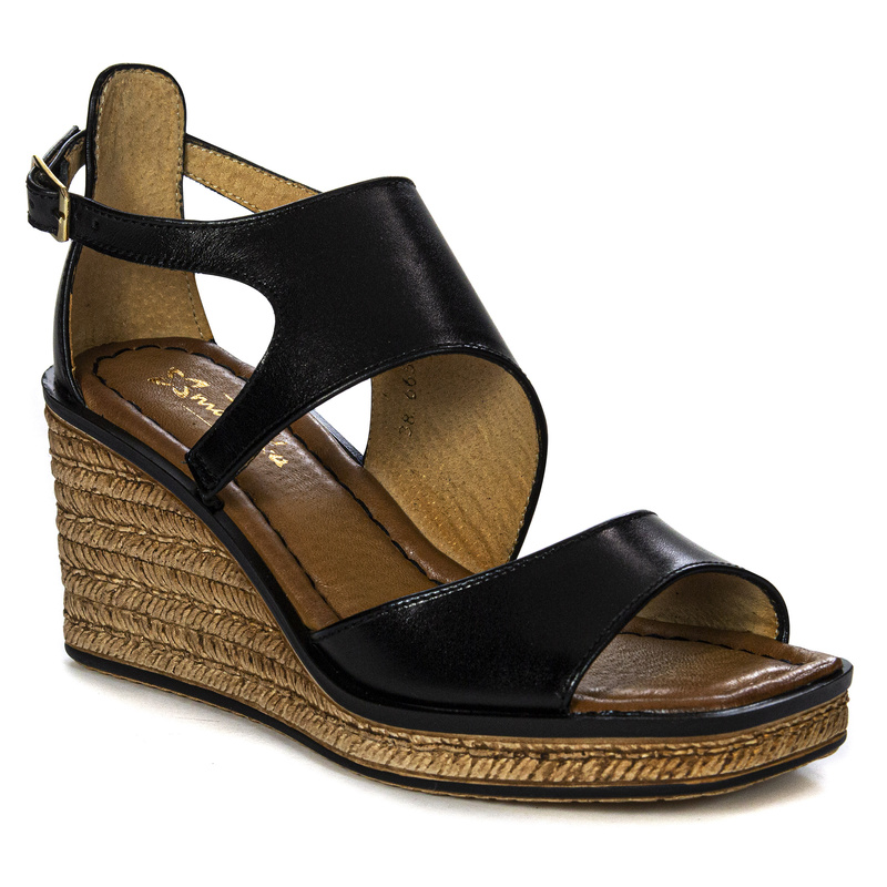 Maciejka Sandały espadryle damskie na koturnach czarny 06657-01/00-5