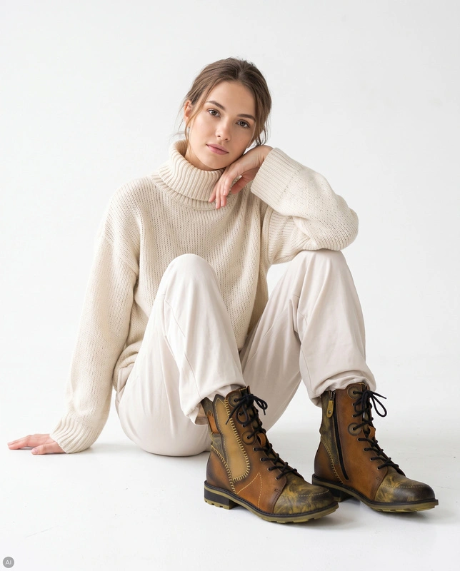 Maciejka Leather Lace-Up Warm Ankle Boots Brown 06719-07/00-8
