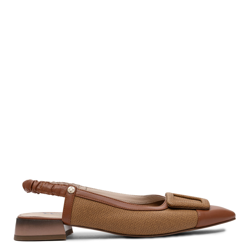 Maciejka Skórzane Czółenka Slingback Niski Obcas Brązowe K7466-29/00-1