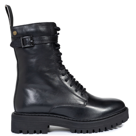 Maciejka Leather Lace-Up Boots Chunky Sole Side Zipper Black P7226-01/00-7