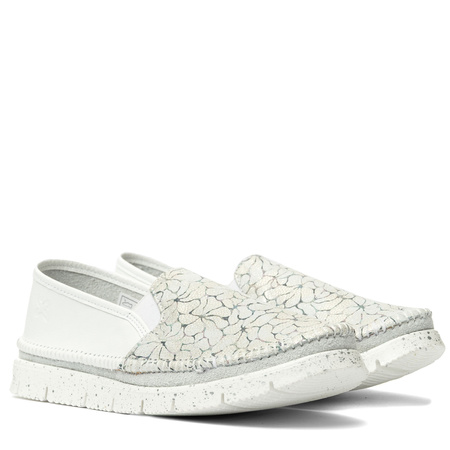 Maciejka Craft Leather Slip-On Loafers Textured Vamp White Silver 03512-70/00-0