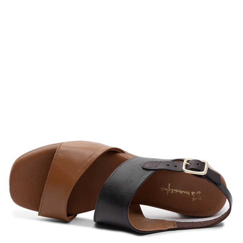 Maciejka Leather Sandals Two-Tone Block Heel Brown E7396-02/00-1